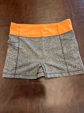 Women's Gray Active Shorts with Orange Waistband